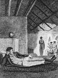 Park ruht in einer einheimischen Hütte während seiner Reisen, 1816